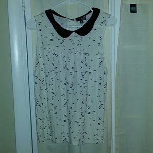 Peter Pan Collar Bird Print Top