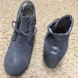 TOMS Gray Suede Desert Wedge Bootie