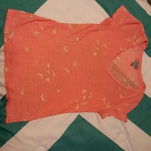 Jcp knit top worn once, pretty coral w/ cream bird