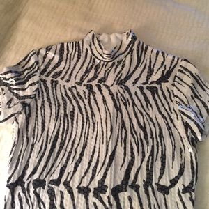 Cache sequined black and white animal print shirt