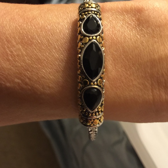 Rhodium&14k yellow gold plated,flexible onyx. - Picture 1 of 3