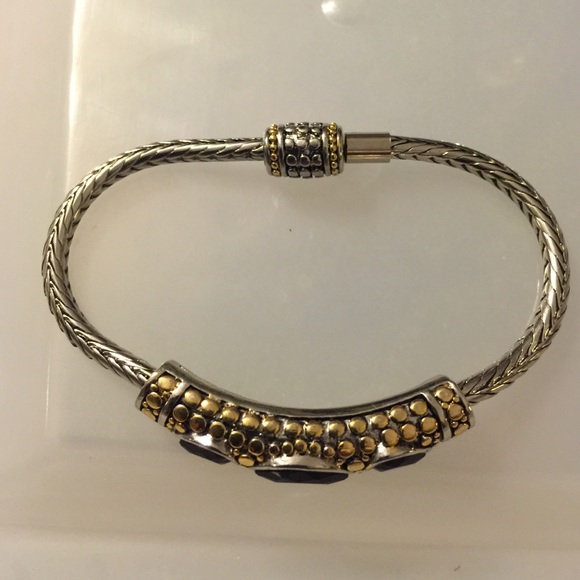 Rhodium&14k yellow gold plated,flexible onyx. - Picture 2 of 3