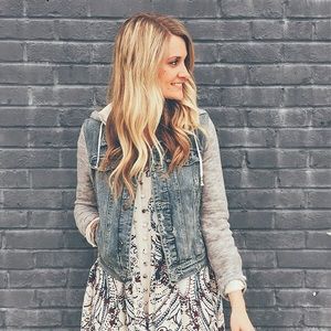 Free People Knit Hooded Denim Jacket
