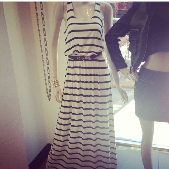 Lush black and white stripe maxi dress.