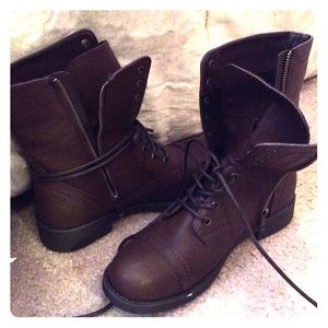Brown combat boots