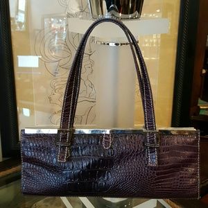 Faux Croc Plush Plum Hand Bag