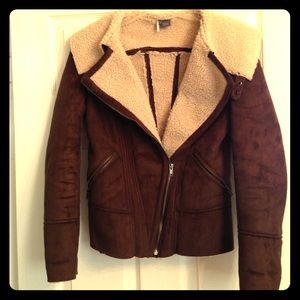 Urban outfitters brown suede and Sherpa jacket