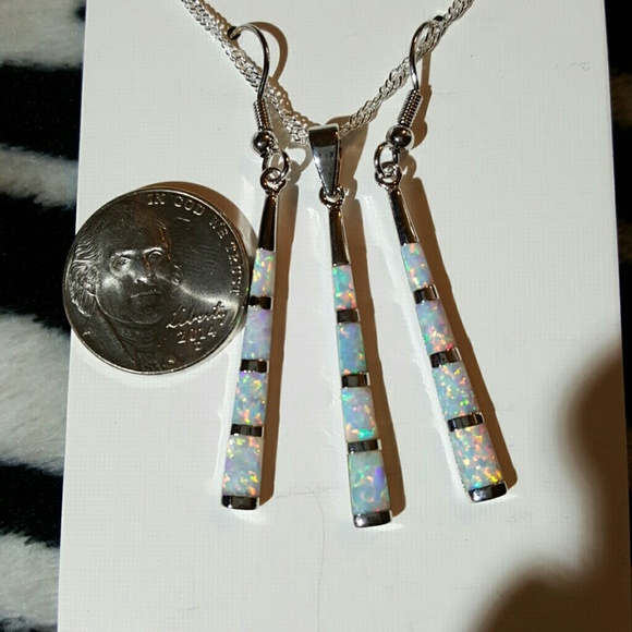 White Fire Opal Necklace and Earring Set - Picture 3 of 7
