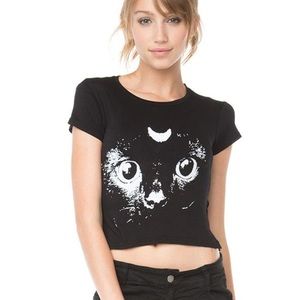 Brandy Melville Black Cat Cropped T