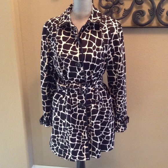 INC black and cream , lined raincoat.