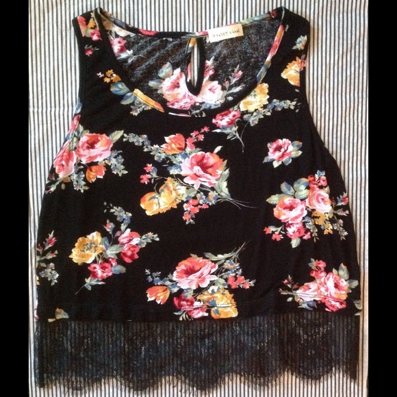 Tops - Black Floral Tank Top