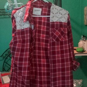 Button up lace plaid shirt