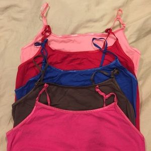 5 tanks with ribbon detail and adjustable straps