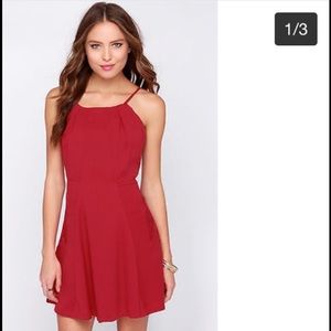 LuLu's Pretty Please Cranberry Lace Accent Dress