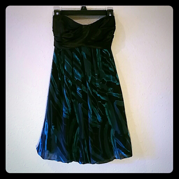 Strapless black and aqua dress