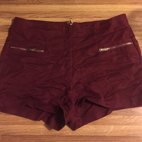 High waisted burgundy shorts