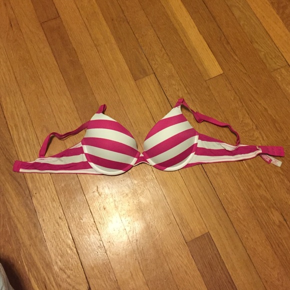 pink and white stripe push up tshirt bra
