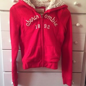 Red Abercrombie kids Sherpa lined hoodie