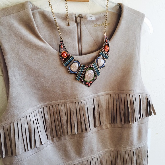 CK Faux Suede Fringe Dress Size 6 - Picture 2 of 6
