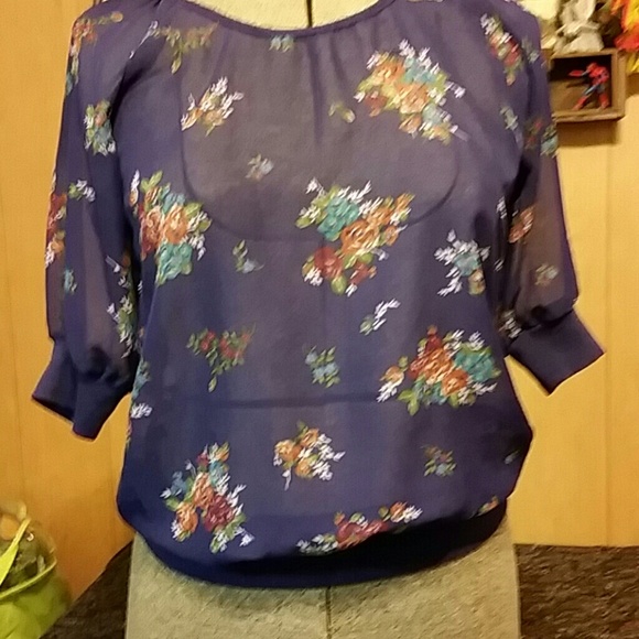 Bubble sheer navy floral print top