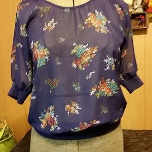Bubble sheer navy floral print top
