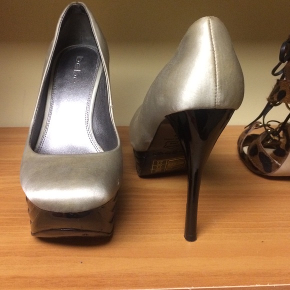Bebe satin silver pumps