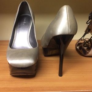 Bebe satin silver pumps