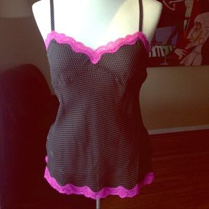 Adorable black and white/hot pink lace trim cami