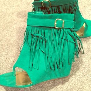 Green suede wedge sandal shoes