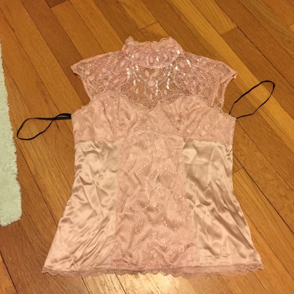 beaded light pink cap sleeve blouse with open back