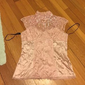 beaded light pink cap sleeve blouse with open back