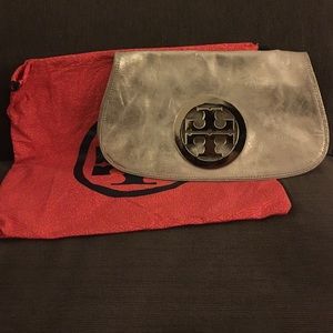 NEW! Tory Burch silver clutch