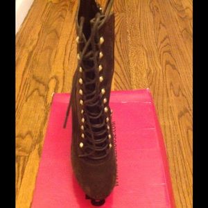 Brown lace up studs on back booties