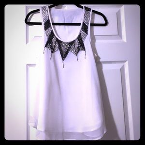 Sleeveless top w/embellished neckline - S/M
