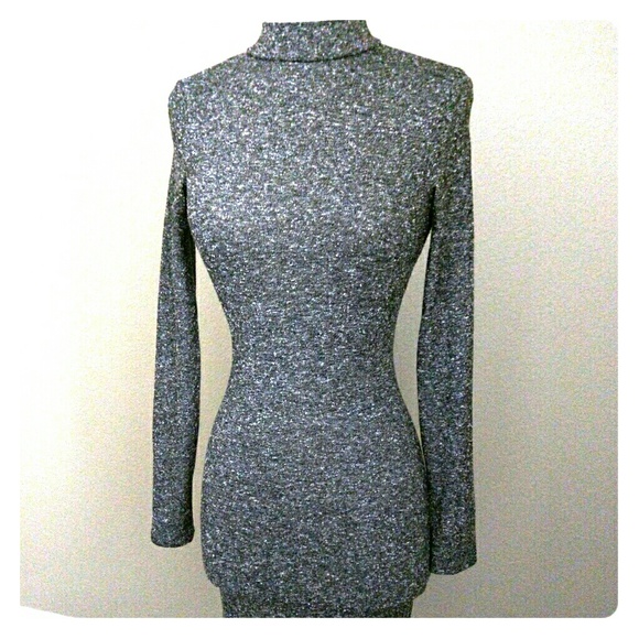 Gray sweater dress with back zipper.