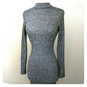 Gray sweater dress with back zipper.