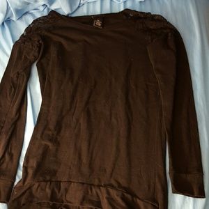 Black long sleeve tee with lace shoulders