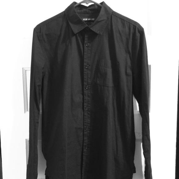 Black extra long button down