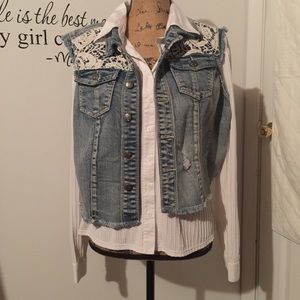 White Blouse and Jean vest