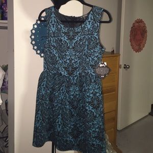 Blue Damask Print Dress