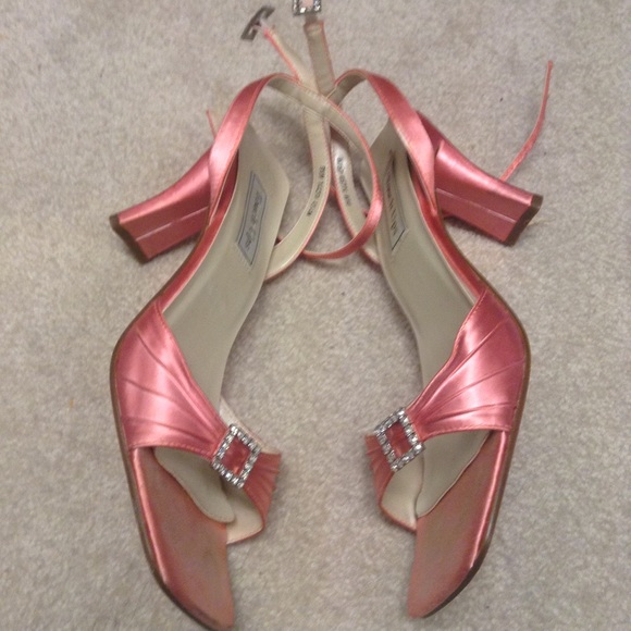 Pink Satin Square Toe Diamond Strappy Heel
