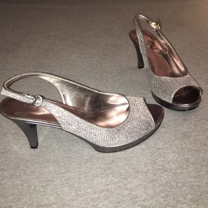 Size 10 sparkly open toes Nine West pumps