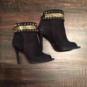 Gold Studded Black Suede Boots Sz 7.5