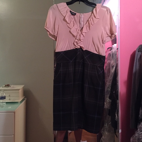 Really cute Bebe tan dress with plait bottom