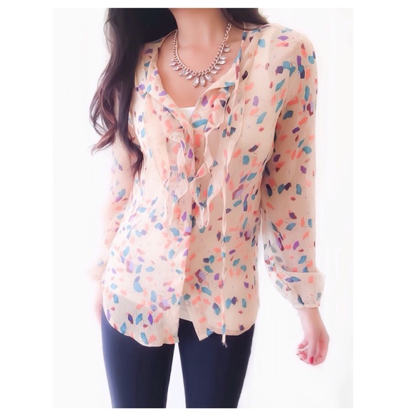 a.n.a Tops - Sheer Peach Floral Blouse