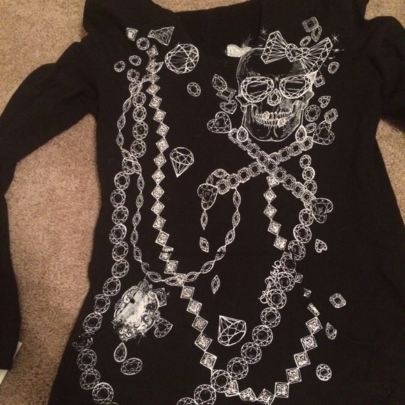 Lauren moshi bling skull sweatshirt size S