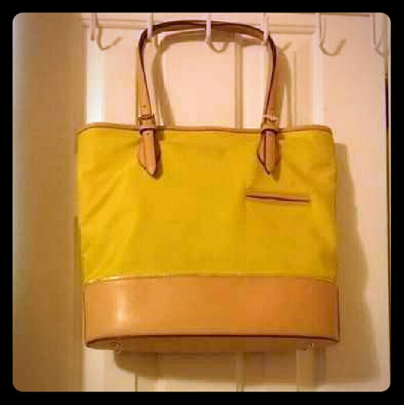 Issac Mizrahi Gold/Yellow and Tan Tote Handbag