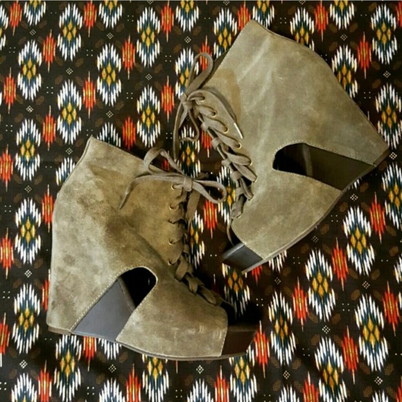 Suede Lace Up Wedge Booties