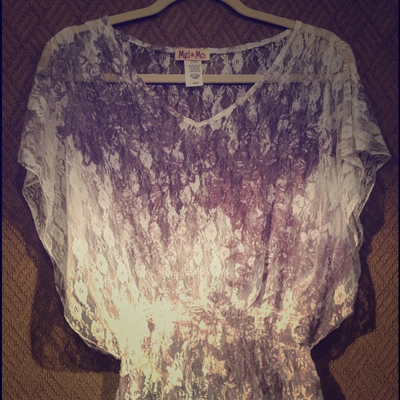 Brown And White Floral Lace Peasant Shirt - Picture 1 of 3