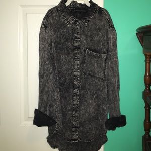 Acid wash black button down flannel